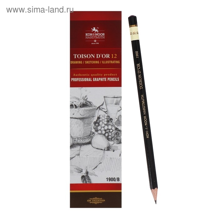 Карандаш профессиональный чернографитный 2.0 мм, Koh-I-Noor 1900 B, L=175 мм Карандаш профессиональный чернографитный 2.0 мм, Koh-I-Noor 1900 B, L=175 мм