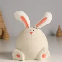 Сувенир керамика, текстиль "Зайчик круглый" белый 9х9,5х12 см