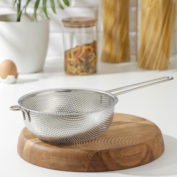 Дуршлаг &laquo;Марко&raquo;, d=19 см, 37,5 х19,5 х 7 см, длинная ручка, нержавеющая сталь, хромированный