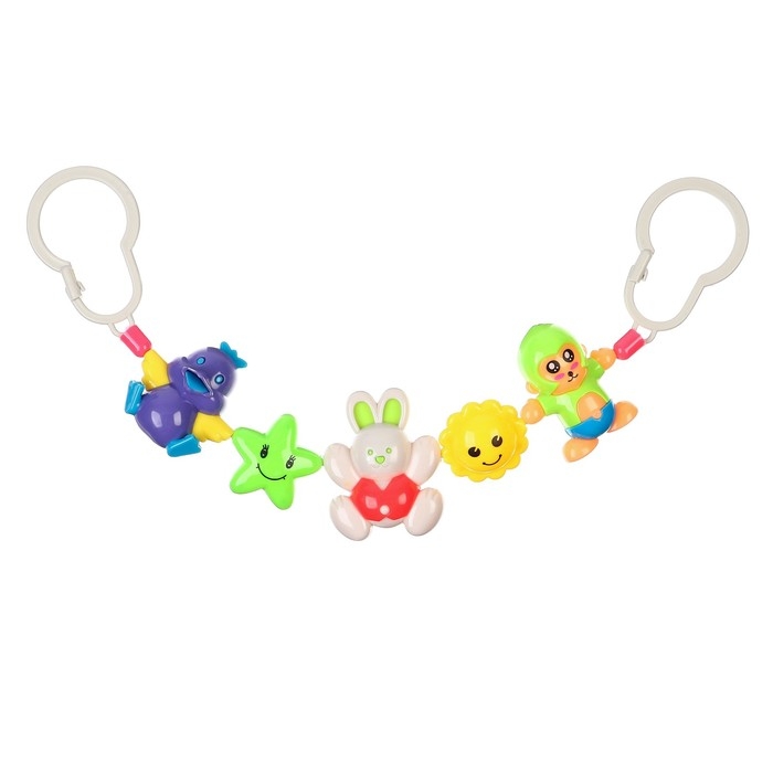 Растяжка на коляску/кроватку &laquo;Цыпленок, зайчик, обезьянка&raquo;, 3 игрушки, цвет МИКС, Крошка Я