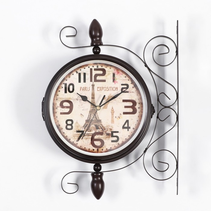 Часы настенные двусторонние, на подвесе &laquo;Париж&raquo;, плавный ход, d-19 см, 28&times;8.5&times;35 см