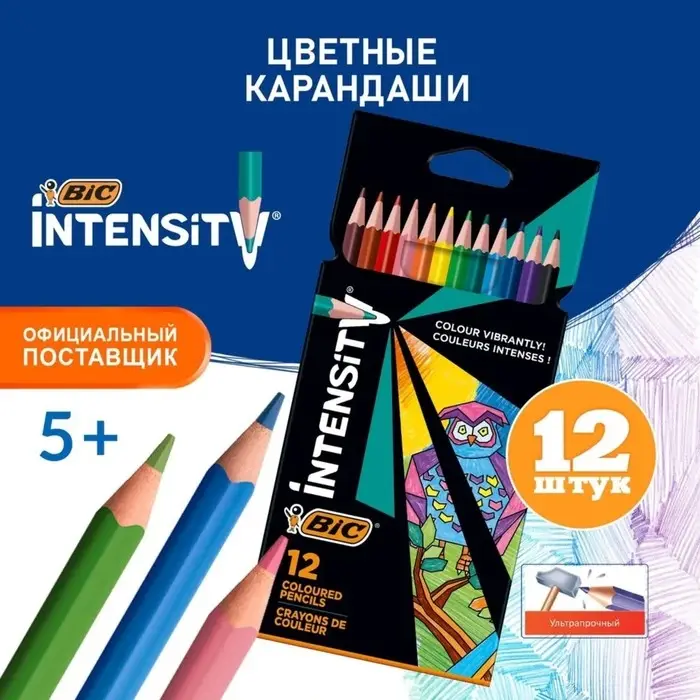 Карандаши 12 цветов BIC Color Up, для подростков и взрослых, трёхгранные, микс