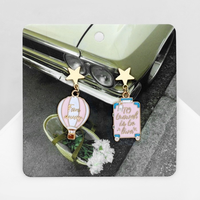 Серьги эмаль &laquo;Путешествие&raquo; воздушный шар, цвет розовый в золоте