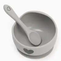 Тарелка детская на присоске и ложка, серый, Mum&Baby