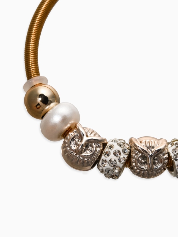 Браслет жемчуг &laquo;Марджери&raquo; сова, цвет белый в золоте, d=6,5 см