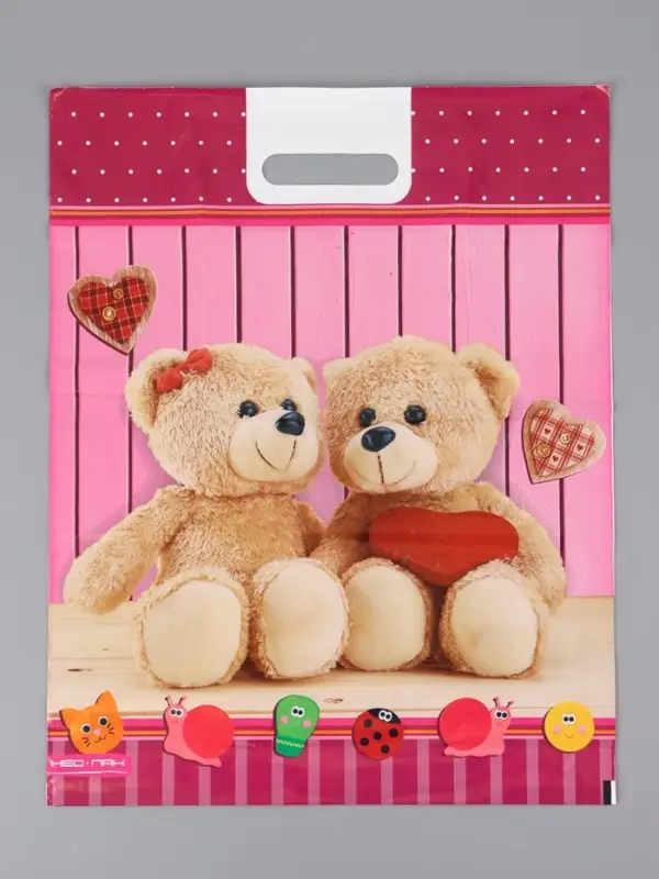 Пакет "Мишутки , полиэтиленовый с вырубной ручкой 38х47 см, 60 мкм