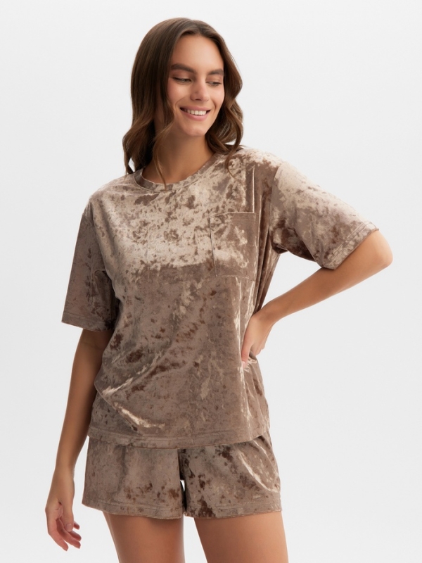 Комплект женский  (футболка и шорты) KAFTAN Velvet р. 40-42, кофейный