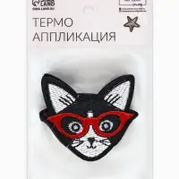 Термоаппликация &laquo;Кот в очках&raquo;, 6&times;6 см, чёрная