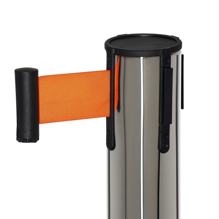 Стойка ограждения серебряная, с вытяжной лентой-470 см оранжевая, высота-90см, d-11см, напольный d-35см