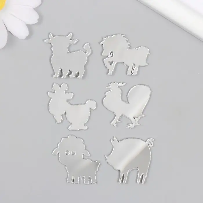 Декор для творчества пластик зеркальный "Животные на ферме" набор 6 шт