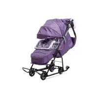 Санки - коляска &laquo;Наши детки 6&raquo;, чехол для ног, муфта, сумка, баклажановый с полосками