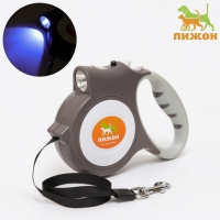 Рулетка "Пижон" с фонариком, прорезиненная ручка, 5 м, серая Рулетка "Пижон" с фонариком, прорезиненная ручка, 5 м, серая