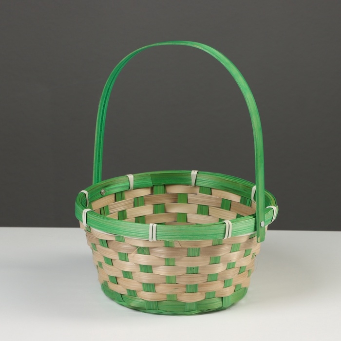 Корзина плетеная, бамбук, 21х21х10/24 см, зеленая