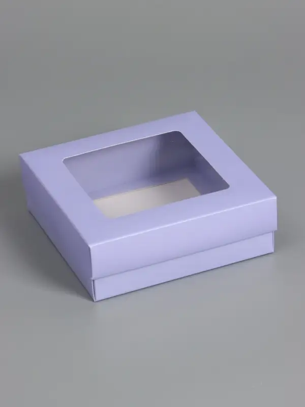 Коробка складная, крышка-дно,с окном, сиреневая, 15 х 15 х 5 см