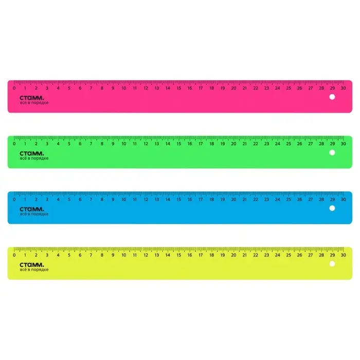 Линейка 30 см Стамм Neon, пластиковая, непрозрачная, неоновые цвета, европодвес, микс (цена за 1 шт.)