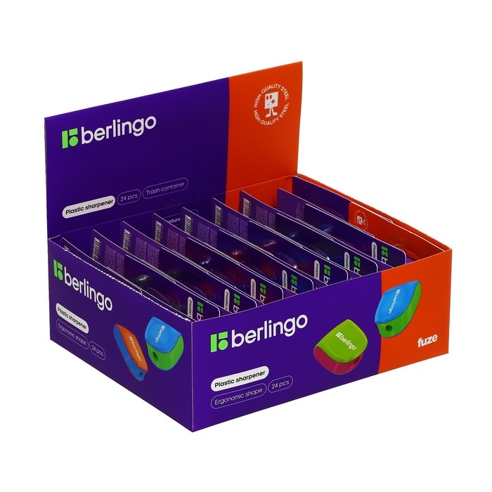 Точилка 1 отверстие с контейнером Berlingo Точилка 1 отверстие с контейнером Berlingo "Fuze Ergo", пласт, блист европодв, микс 269307