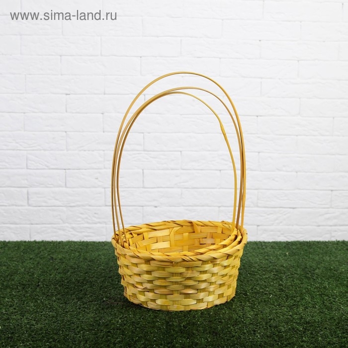 Набор корзин плетёных, жёлтых, бамбук, 3 шт. Набор корзин плетёных, жёлтых, бамбук, 3 шт.