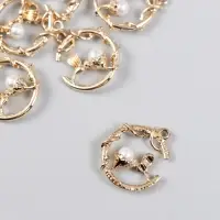 Декор для творчества металл, пластик "Колибри на цветке" 2х2,2 см