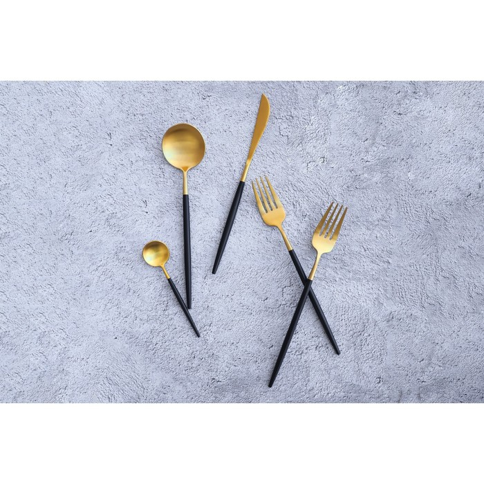 Столовые приборы из нержавеющей стали Magistro &laquo;Фолк&raquo;, 4 предмета, цвет металла золотой, чёрные ручки