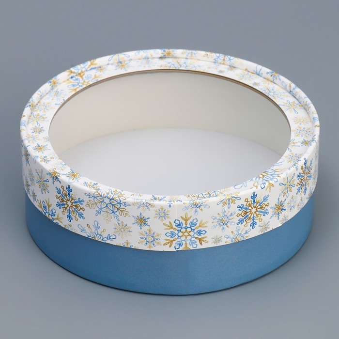 Коробка для макарун тубус с окном &laquo;Снежинки&raquo;, 16 х 16 х 5 см, Новый год