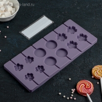 Форма для леденцов Доляна &laquo;Вкусная сладость&raquo;, силикон, 26,5&times;11,5 см, 12 ячеек (d=3,5 см), с палочками, цвет МИКС