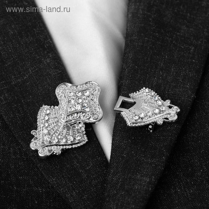 Зажим для кардигана «Клевер», цвет белый в серебре Зажим для кардигана «Клевер», цвет белый в серебре