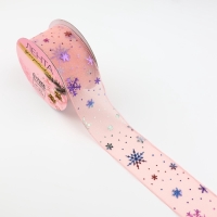Лента капроновая &laquo;Снежинки&raquo;, 40 мм, 9 &plusmn; 0,5 м, цвет розовый