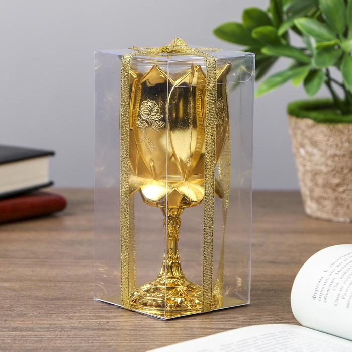 Подсвечник пластик, стекло на 1 свечу Подсвечник пластик, стекло на 1 свечу "Роза" бокал на ножке золото 13х6х6 см