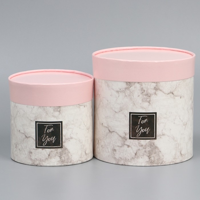 Набор шляпных коробок 2 в 1, упаковка подарочная, &laquo;Мрамор&raquo;, 13 х 13, 16 х 16 см