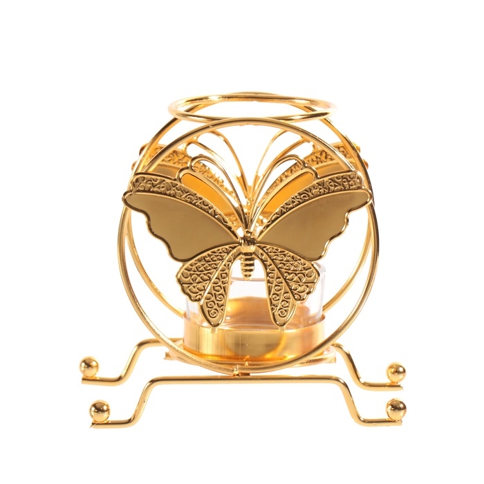 Подсвечник металл на 1 свечу "Бабочка в круге" d=4,5 см золото 6,2х11,2х10,5 см