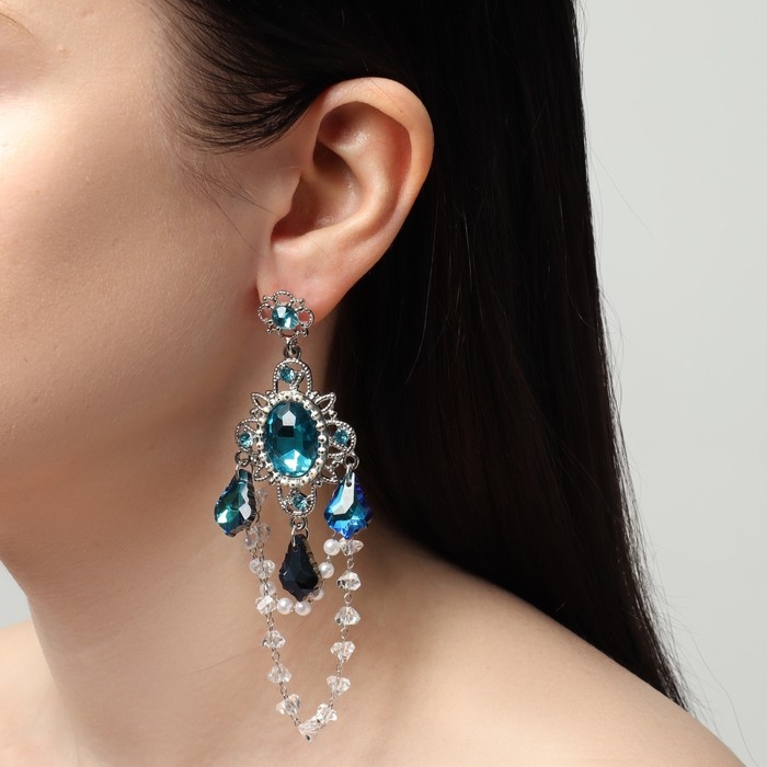 Серьги висячие «Зеркало» волшебное, цвет сине-белый в серебре Серьги висячие «Зеркало» волшебное, цвет сине-белый в серебре