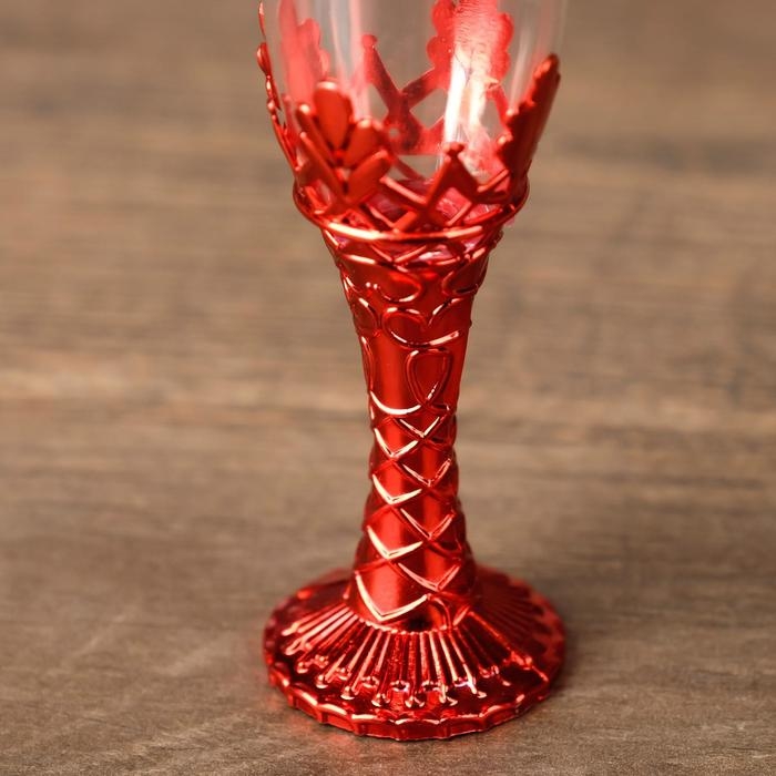 Подсвечник стекло, пластик "Бокалы" красный набор 2 шт 10,5х3х3 см