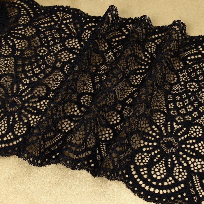 Кружевная эластичная ткань, 240 мм &times; 2,7 &plusmn; 0,5 м, цвет чёрный