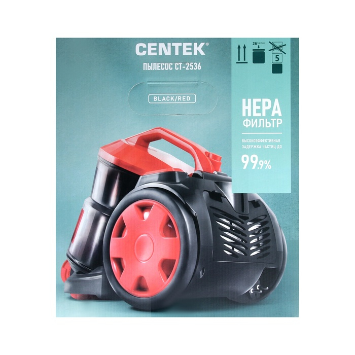 Пылесос Centek CT-2536, 2400/ 420 Вт, НEPA-фильтр, чёрно-красный Пылесос Centek CT-2536, 2400/ 420 Вт, НEPA-фильтр, чёрно-красный