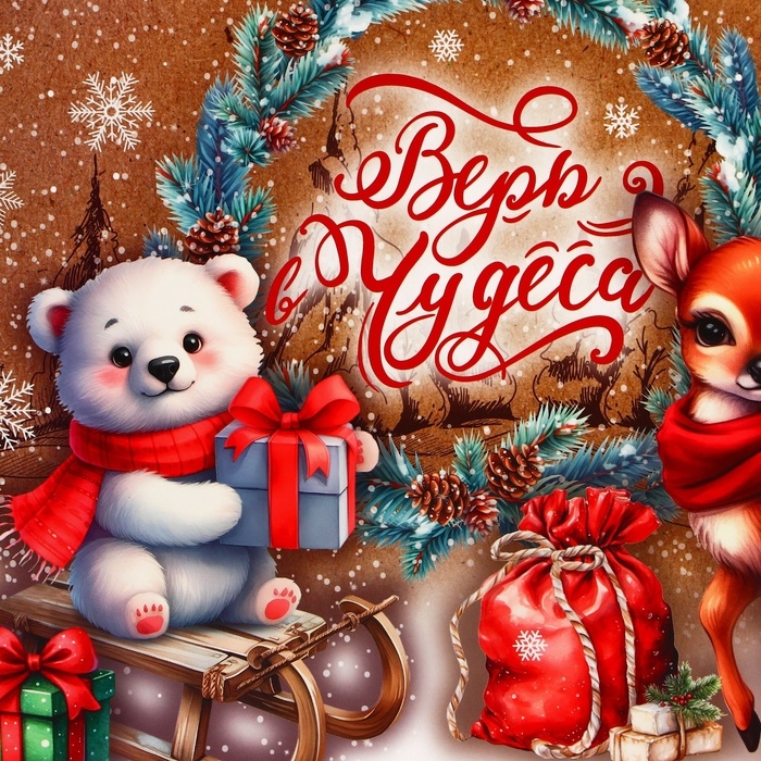 Пакет подарочный новогодний ламинированный горизонтальный &laquo;Зверята&raquo;, L 40&times;31&times;11.5 см