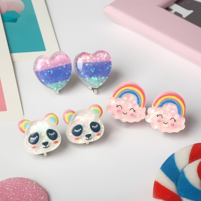 Набор клипс детских (3 пары) &laquo;Выбражулька&raquo; радужное настроение, цветной