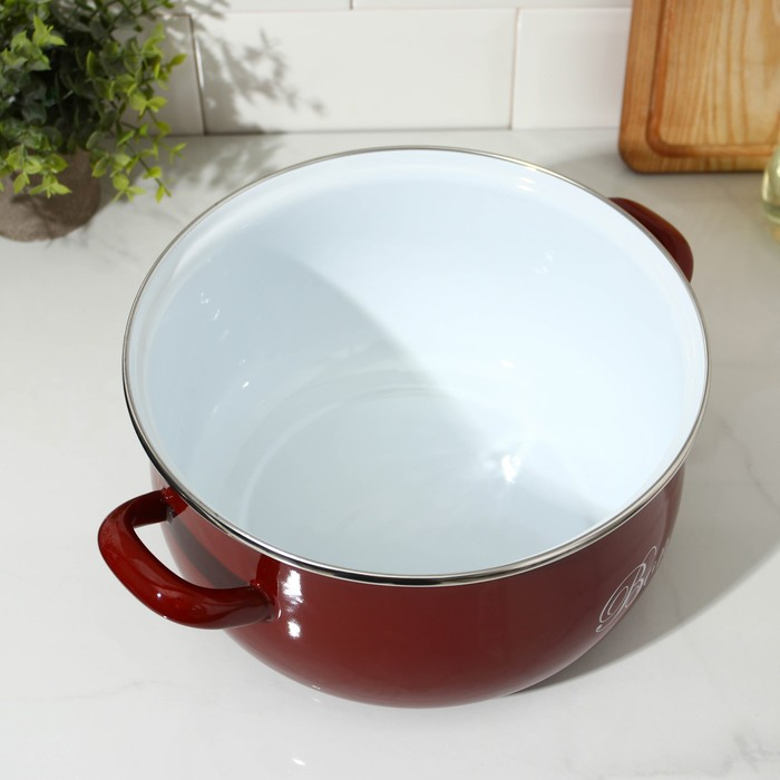Кастрюля эмалированная &laquo;Бордо&raquo;, 5,7 л, стеклянная крышка, индукция, цвет бордовый