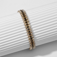 Браслет со стразами &laquo;Лёд&raquo; элегантность, строчки, цвет бело-чёрный в золоте, L=18 см