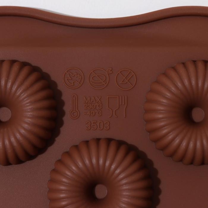 Форма для конфет и шоколада Доляна &laquo;Колечко.Риб&raquo;, силикон, 21&times;10,5&times;1,8 см, 11 ячеек, цвет коричневый