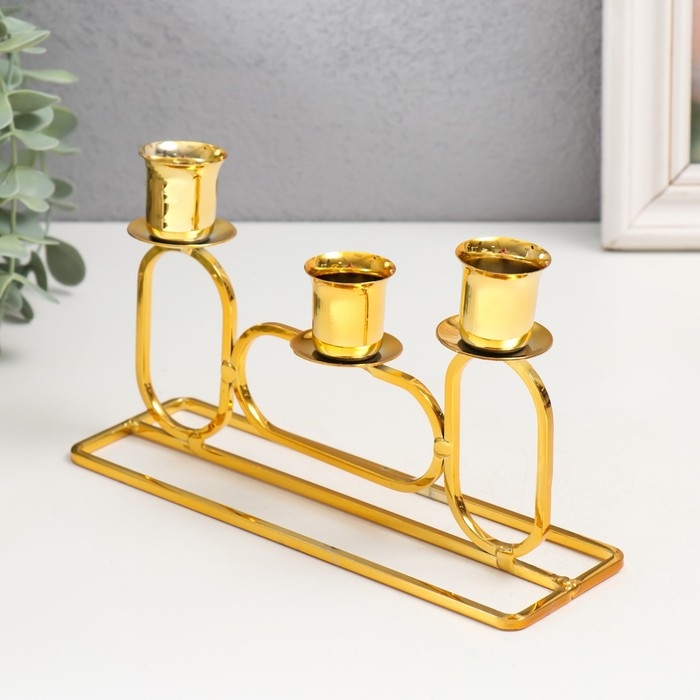 Подсвечник металл на 3 свечи "Овалы" d=2,3 см золото 5,8х20х11,5 см