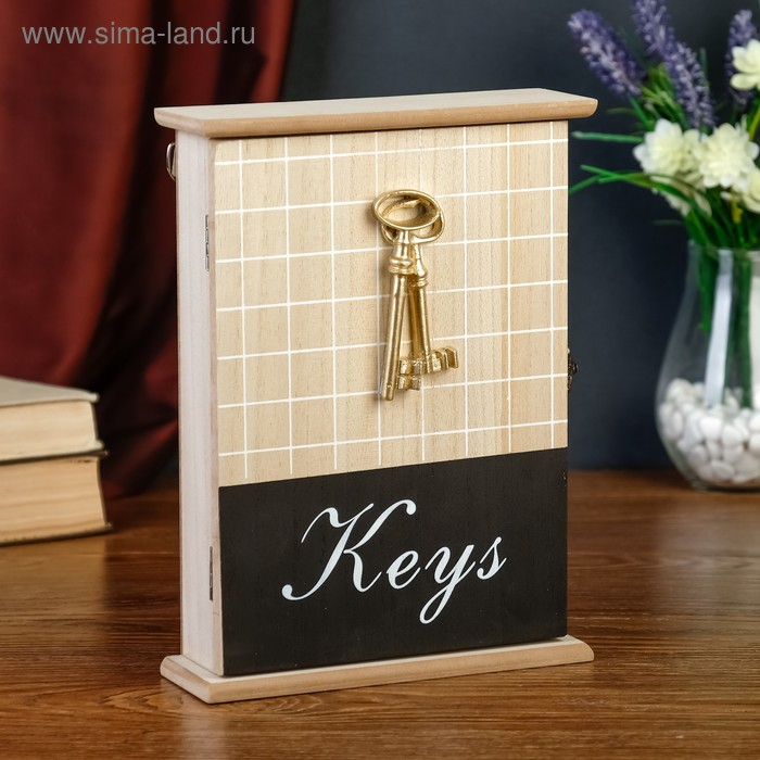 Ключница дерево 5 крючков "Ключи и клетка" 26х19х6 см
