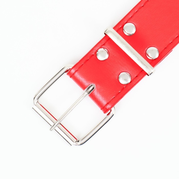 Ошейник клёпаный в 2 ряда, 65 х 3,4 см, ОШ 50-60 см, красный