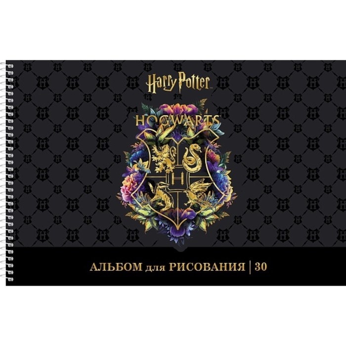 Альбом для рисования А4, 30 листов, на гребне, Альбом для рисования А4, 30 листов, на гребне, "Гарри Поттер", обложка мелованный картон, матовая ламинация, 3D фольга, перфорация на отрыв, блок 100 г/м², МИКС