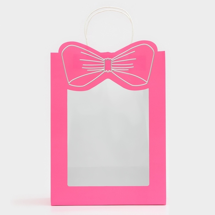 Пакет подарочный новогодний с окном "Бант" 26 х 35 х 15 см.