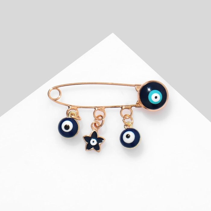 Булавка-оберег &laquo;Вера в себя&raquo;, 3 подвески 3,5 см, цвет бело-синий в золоте