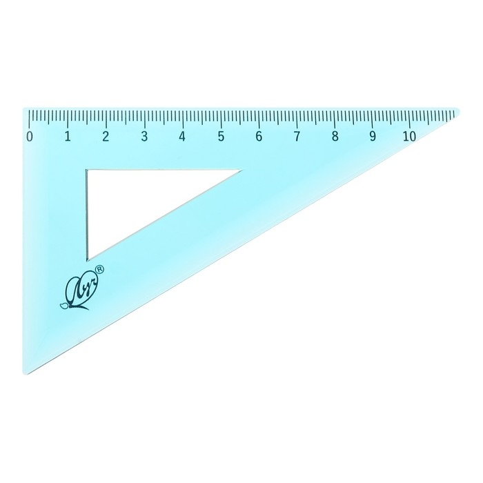 Набор чертёжный 4 предмета (линейка 15 см, угольник 30 &deg;/ 60 &deg;, 10 см; угольник 45 &deg;/ 45 &deg;, 8 см; транспортир 180 &deg;, 9 см), прозрачный синий