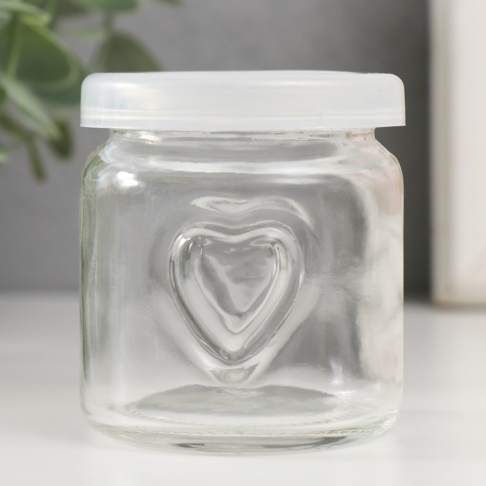 Банка для свечей стекло с крышкой Банка для свечей стекло с крышкой "Сердечко" прозрачная 100 мл 6х6х6,8 см