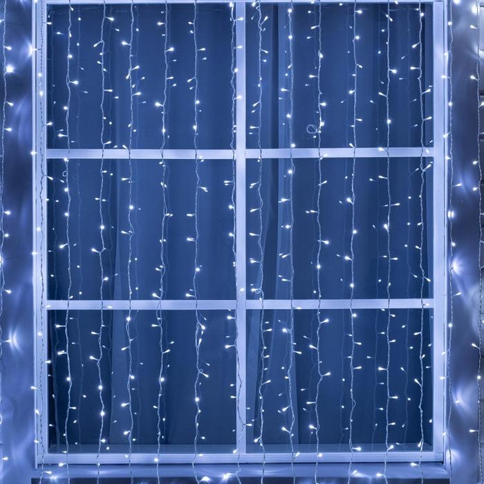 Гирлянда &laquo;Занавес&raquo; 2 &times; 9 м, IP44, УМС, белая нить, 1800 LED, свечение белое, 220 В