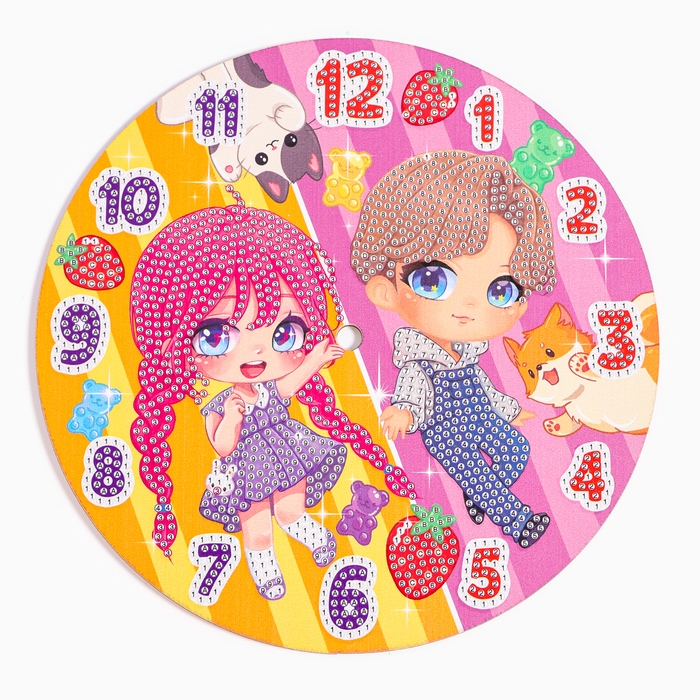 Алмазная мозаика для детей с частичным заполнением на часах &laquo;Малыши&raquo;, 20 х 20 см