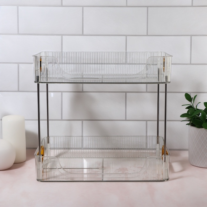 Органайзер для хранения, с ручками, 2 секции, 31 &times; 20 &times; 29 см, цвет прозрачный/золотой